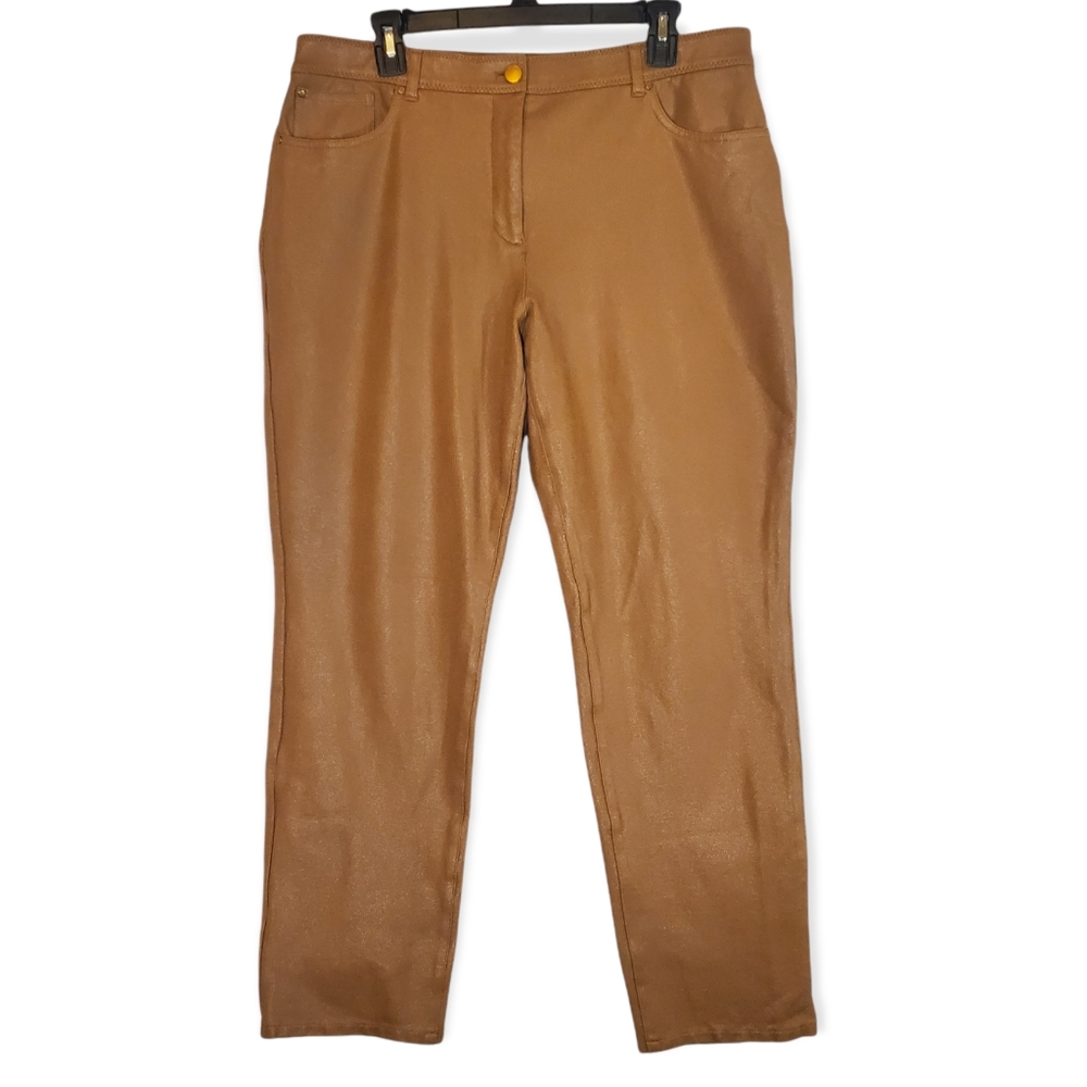 Chico's So Slimming 5-Pocket Faux Leather Tan Pants Size 2.5